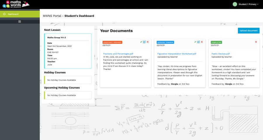 MWNS Student Portal Dashboard
