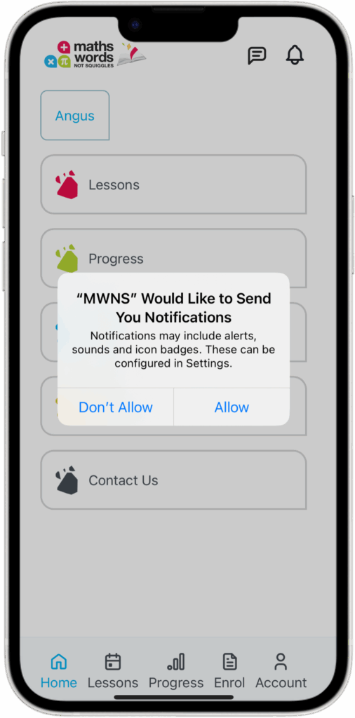 MWNS Parent Portal Notifications Screen