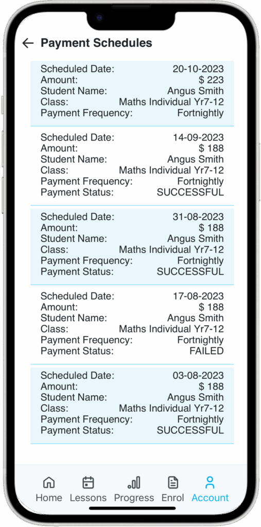 MWNS Parent Portal Payments Screen
