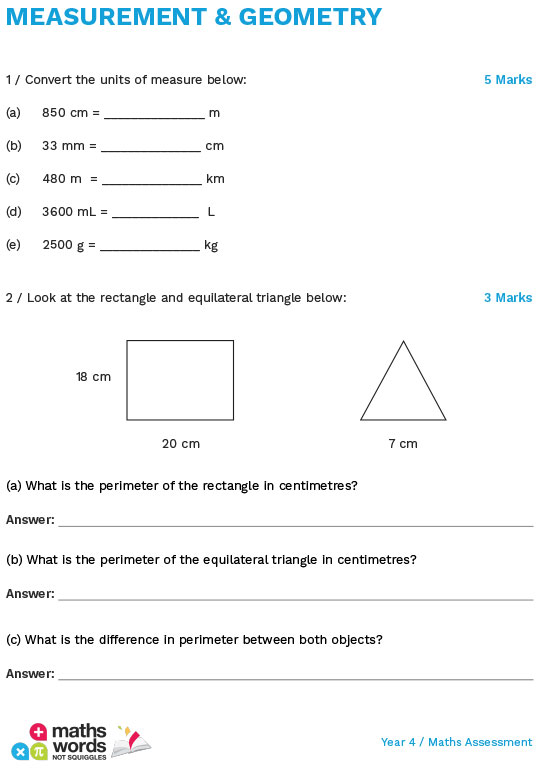 Year 4 Maths Assessment Preview 2